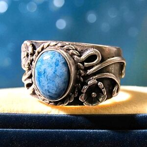 Carolyn Pollack Denim Lapis And Sterling Silver Wide Band Embellished Ring